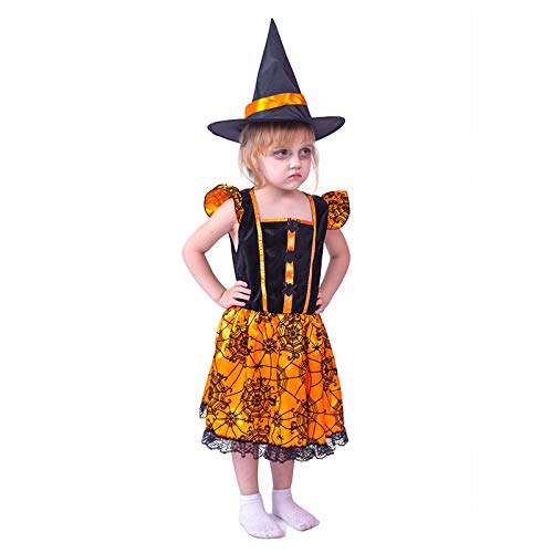 Vestido De Tela De Araña, Disfraz De Halloween para Niñas, Sombrero De Bruja para Niños, Disfraces De Fiesta De Fantasía