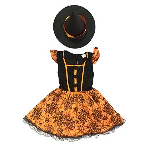 Vestido De Tela De Araña, Disfraz De Halloween para Niñas, Sombrero De Bruja para Niños, Disfraces De Fiesta De Fantasía