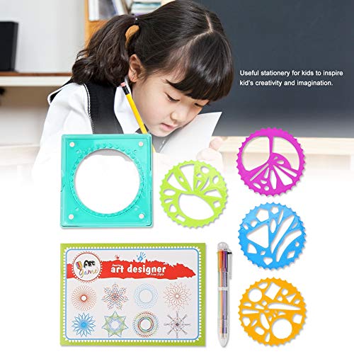 ViaGasaFamido Set de Dibujo Gear Deluxe con 1 Juego de Bolígrafos de Colores, Kit de Regla de Entrenamiento de Diseño de Arte En Espiral para Niños, Ilustración de Arte Infantil