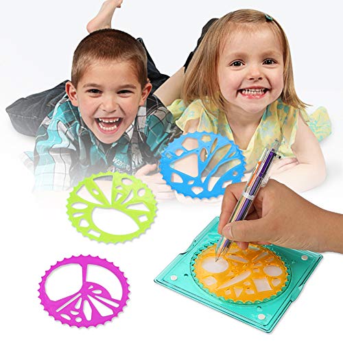 ViaGasaFamido Set de Dibujo Gear Deluxe con 1 Juego de Bolígrafos de Colores, Kit de Regla de Entrenamiento de Diseño de Arte En Espiral para Niños, Ilustración de Arte Infantil