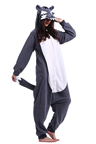 Wamvp Unisex Pijamas para Adultos Kigurumi Cosplay Animales Halloween y Navidad -Lobo L