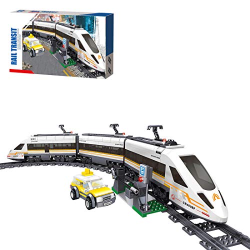 WEERUN Technic City Tren con Pista Set de Construcción, Maqueta de Juguete Tren de Pasajeros de Alta Velocidad Juguete de Tren eléctrico, 641 Piezas Bloques - Compatible con Lego