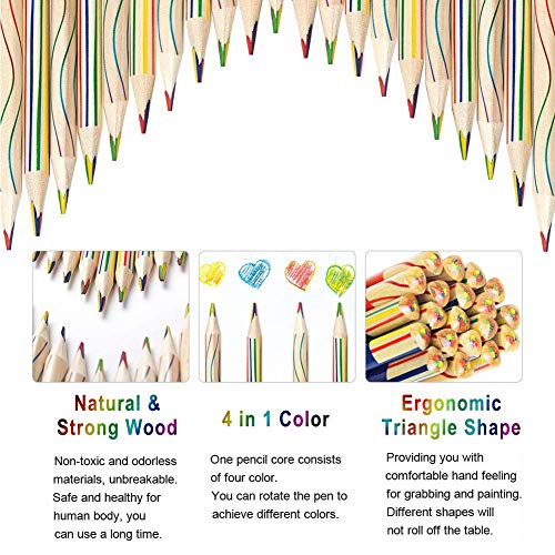 WELLXUNK Lapices de Colores,30 Piezas 4 en 1 lápices de Colores,lápices arcoíris,para Arte Dibujo, Colorear y Bosquejar