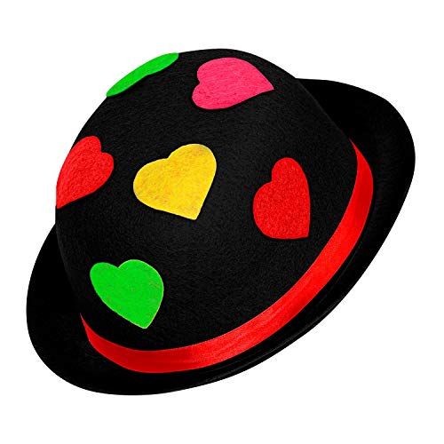 WIDMANN 16711 - Sombrero de Payaso para Adultos, Multicolor, melón de Fieltro, con Corazones, Sombrero, Disfraz, Carnaval, Fiesta temática