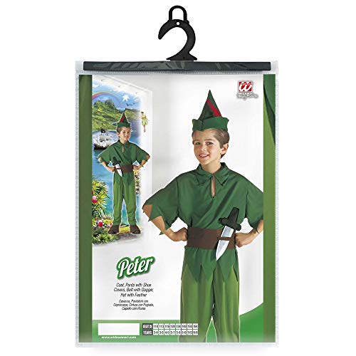 WIDMANN 38065 – Disfraz infantil de Peter, capa, pantalón con botas, cinturón con toldo, sombrero con pluma, carnaval, fiesta temática, multicolor