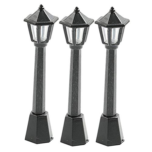 Yardwe Mini Adornos de lámparas de Calle Figuras de Paisaje Micro Decoraciones con Luces de Calle 6pcs (Negro)