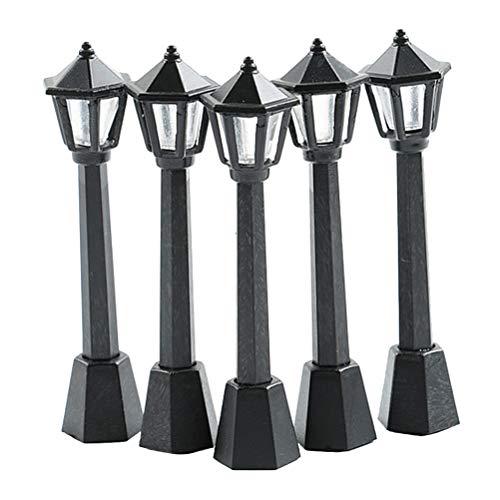 Yardwe Mini Adornos de lámparas de Calle Figuras de Paisaje Micro Decoraciones con Luces de Calle 6pcs (Negro)