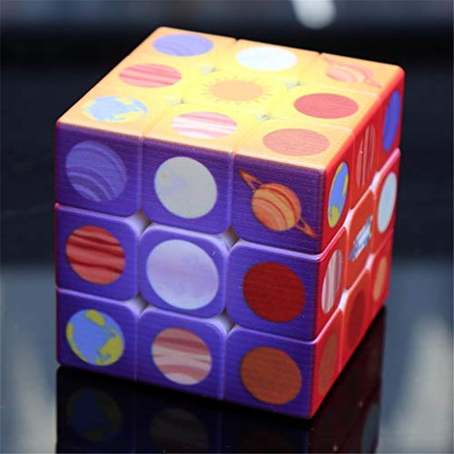 YODZ Magic Cube 3X3 Cubo Sin Etiqueta, Impresión UV Cubo De Velocidad Lisa - Sistema Solar Planeta Fácil Giro Y Rompecabezas Suave Toy Cube - Sólido Y Duradero