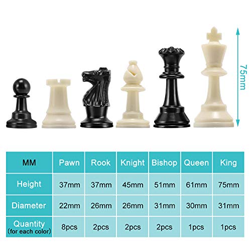 Yosoo Health Gear Juego de Piezas de ajedrez Reemplazo de Piezas de ajedrez, Piezas de ajedrez de 32 Piezas Solamente, Piezas de ajedrez estándar(Medium-64mm)