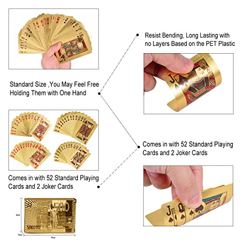 YoungRich Cartas Poker de Oro Póquer de Lujo Con Euro Patrón Impermeable para Regalo, Juegos de Naipes Trucos de Magia en Fiesta