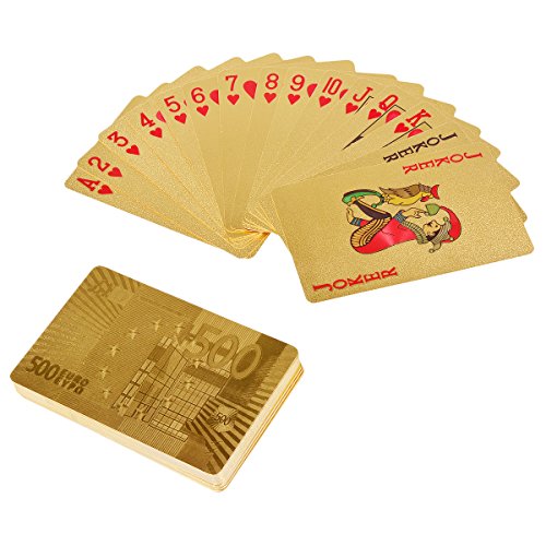 YoungRich Cartas Poker de Oro Póquer de Lujo Con Euro Patrón Impermeable para Regalo, Juegos de Naipes Trucos de Magia en Fiesta