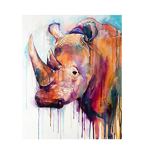 YTRFGH Bricolaje Kit De Pintura por Números, Pintar por Numeros sobre Lienzo para Adultos Niños Principiantes - Rhinoceros -16*20 Pulgadas（Sin Marco