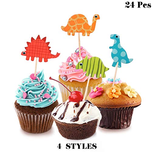 YuChiSX Decoración para Cupcakes de Dinosaurio,Dinosaurio Cupcake Topper de Tarta Magdalenas Decoración y Cupcake Wrappers para Tartas en la Fiesta de Cumpleaños de Comunion de los Niños