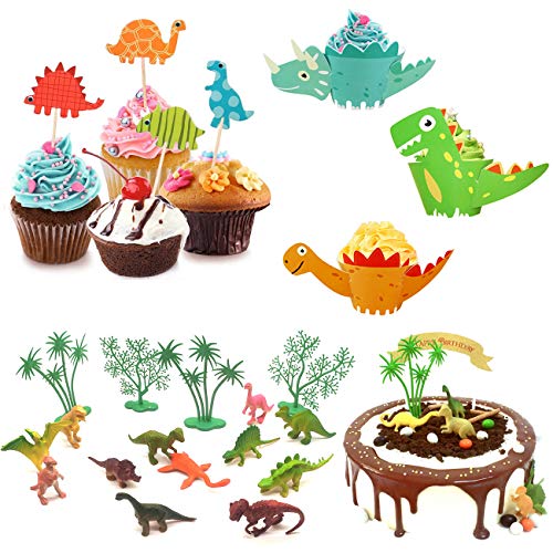 YuChiSX Decoración para Cupcakes de Dinosaurio,Dinosaurio Cupcake Topper de Tarta Magdalenas Decoración y Cupcake Wrappers para Tartas en la Fiesta de Cumpleaños de Comunion de los Niños