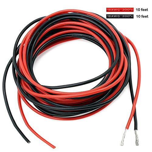 YUNIQUE ESPANA 20 Silicona 18AWG Super Flexible Cable de Goma Silicónica 18AWG Rojo/10 Pies Negro