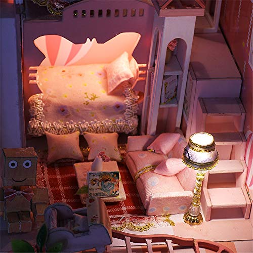 Zhanghanzong-apparel Casas de muñecas Pink Loft Modelo Muebles DIY Kit Miniatura de Madera casa de muñecas Hecha a Mano (sueño de la Infancia) Idea del Regalo del día de San Valentín