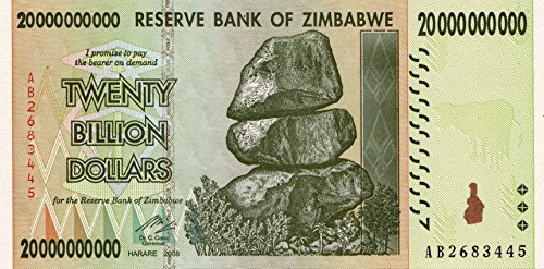 Zimbabue 20 Billion billete de dólar Bill Money inflación Record Currency Note
