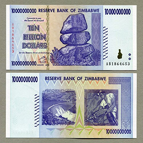 Zimbabwe 10 Billion Dólar Banco Ordenador Bill Money Inflación Record currency Ordenador