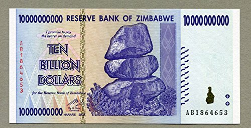 Zimbabwe 10 Billion Dólar Banco Ordenador Bill Money Inflación Record currency Ordenador