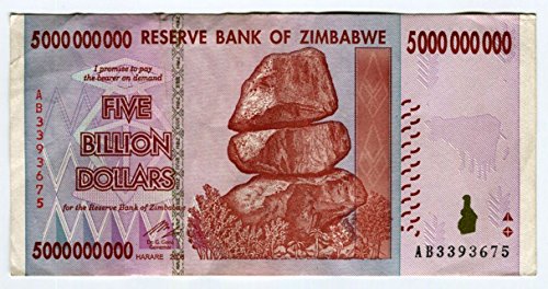 Zimbabwe 5 Billion Dólar Banco Ordenador Bill Money Inflación Record currency Ordenador
