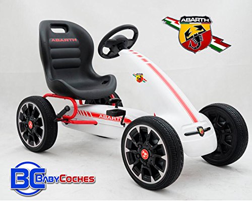 Babycoches Kart Coche de Pedales Fiat Abarth, Ruedas neumaticas, carenado de Proteccion, Freno de Mano, Asiento Regulable, Color Blanco