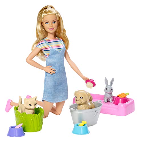 Barbie - Juega y Lava a sus Mascotas, Muñeca con Accesorios (Mattel FXH11) , color/modelo surtido
