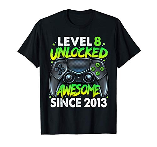 Level 8 Unlocked Awesome Since 2013 8th Birthday Gaming Camiseta
