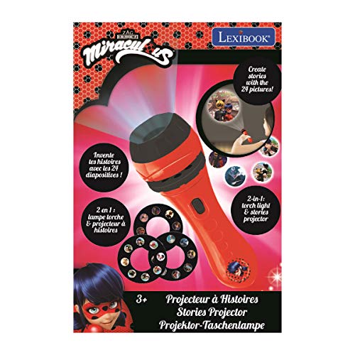 Lexibook Lexi Disney, Prodigiosa Ladybug, Miraculous-Linterna de bolsillo con proyector 3 discos y 24 imágenes LTC050MI, color