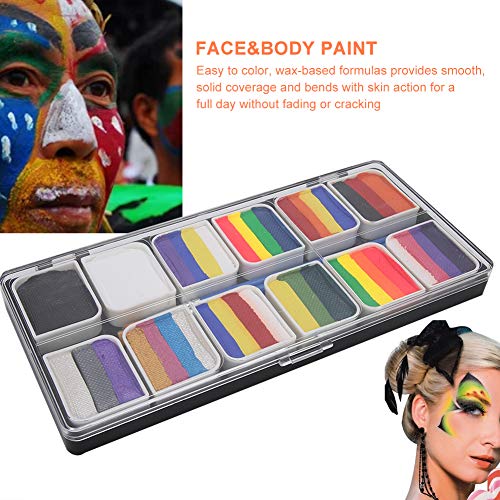 Pintura para la cara, 12 colores Pintura para la cara Pintura a base de agua Fiesta de Halloween Juego de pelota Fan Fancy Body Art Pigmento de maquillaje