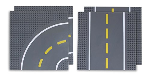 Strictly Briks - Bases para Construir - Imitan Carreteras, Calles o Caminos - 100 % Compatible con Todas Las Grandes Marcas - 25,4 x 25,4 cm - 2 Rectas y 2 Curvas