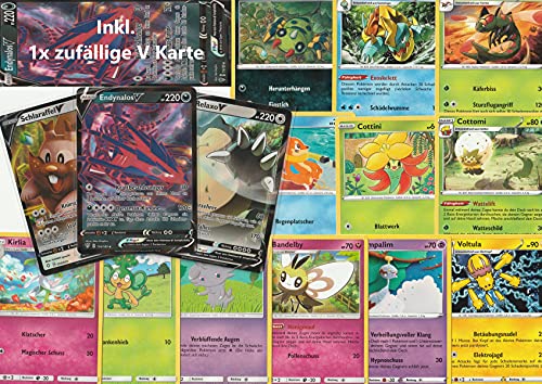 20 tarjetas de Pokémon diferentes + 1 carta rara aleatoria V o VMax en cada paquete – Tarjetas originales alemanas