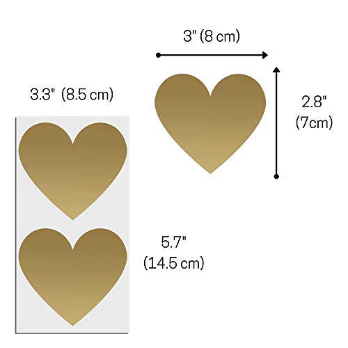 50 Piezas, Pegatinas Rasca de Corazón (Scratch Sticker) - 8 x 7 cm, Oro