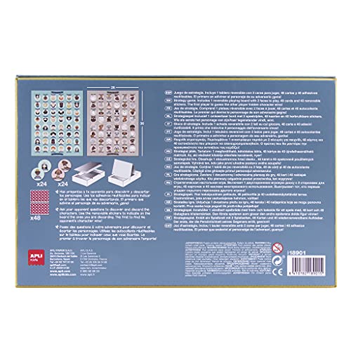 APLI Kids 18901 - Juego de mesa clásico Quién es quién - Con stickers mágicos reutilizables y 48 piezas de Ø 60 mm - Divertido juego infantil de estrategia