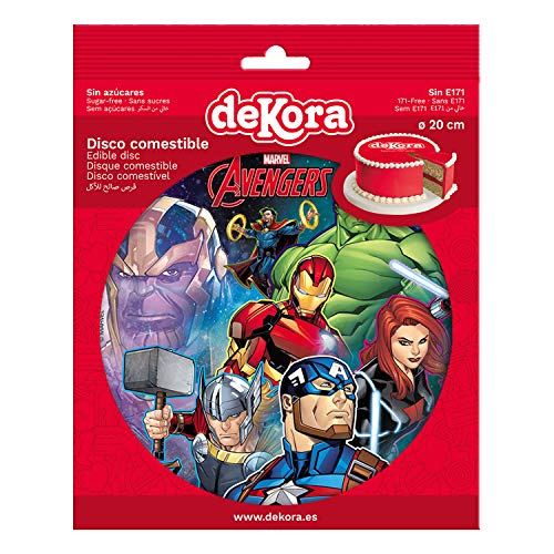 Dekora - Disco Comestible de Los Vengadores para Decoración de Tartas de Cumpleaños - 20 cm