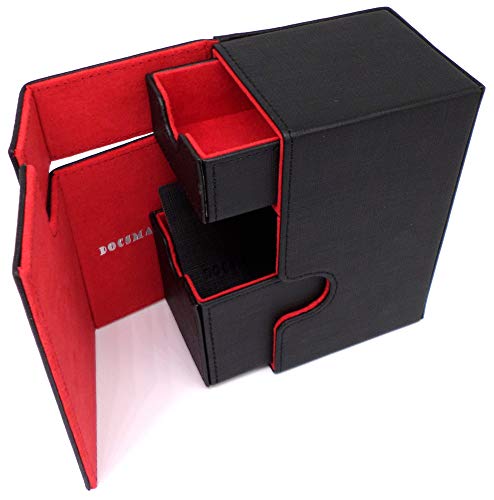 docsmagic.de Premium Magnetic Tray Box (100) Black/Red + Deck Divider - MTG - PKM - YGO - Caja Negra/Roja