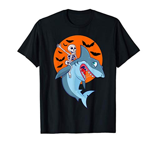 Esqueleto Montar Tiburón Halloween Divertido Regalo Camiseta