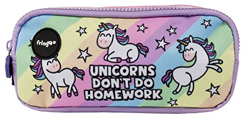 Estuche para lápices de 3 compartimentos FRINGOO, para niños, divertido y bonito, color Unicorns & Homework - 3 Compartments Large
