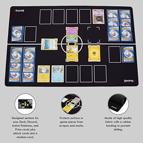 GMC Classic - Alfombrilla de estadio de Pokemon en blanco y negro, compatible con 2 jugadores para juego de cartas de Pokemon Trading - Juego de cartas para entrenadores de Pokémon, resistente al agua