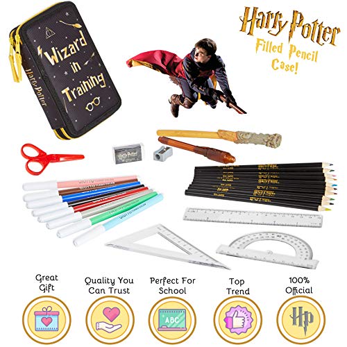 Harry Potter Estuche Escolar, Regalos Niños, Kit Material Escolar con Boligrafos Originales, Lápices Colores, Gomas De Borrar y Tijeras Escolares, Regalos de Cumpleaños