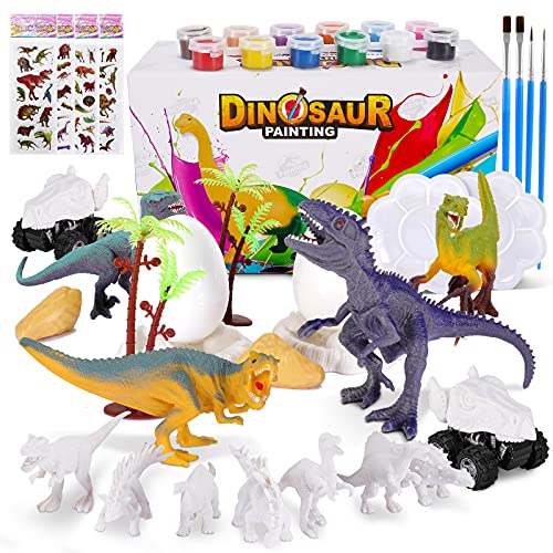 Kit Pintura Dinosaurios, 45 Piezas Juguetes Dinosaurios Figuras para Pintar, Juegos Manualidades Kit Pintura para Niños, Regalos de Cumpleaños Navidad para 5-12 Años