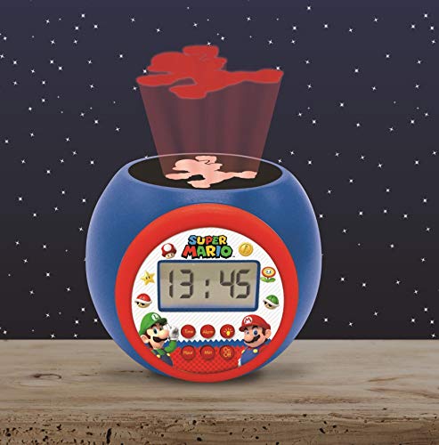 Lexibook Reloj despertador con proyector Super Mario & Luigi - Alarma con función de repetición, luz nocturna con temporizador, pantalla LCD, batería, RL977NI