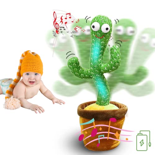 MAGIC SELECT Cactus Bailarin con Movimiento Electrónico, Luces y 120 Canciones. Juguete de Peluche Que Baila para Aprender Idiomas y Ritmo. Carga USB Cable y Batería Incluídos