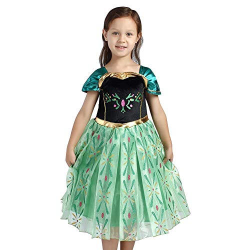 OwlFay Disfraz Anna Princesa Vestido para Niñas Reino del Hielo Traje de Carnaval Fiesta Cosplay Halloween Fancy Dress Up Costume 4-5 Años