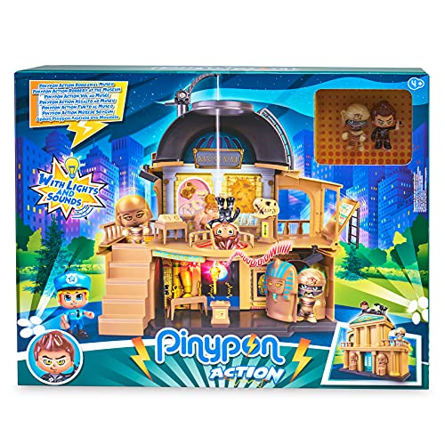 Pinypon Action - Robo en el Museo, set de juego de policías, monstruos y aventuras, con luces y sonidos para un juego divertido, incluye 2 muñecos Pinypon de una momia y un ladrón, Famosa, (700016647)