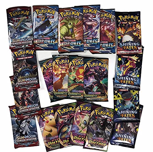 Pok - Lote de 50 tarjetas de Pokemon sin doble (incluye 1 Pokemon Booster aleatorio), 2 tarjetas brillantes de regalo, 1 tarjeta Rare + 100 Heartforcards® Card Guard Sleeves