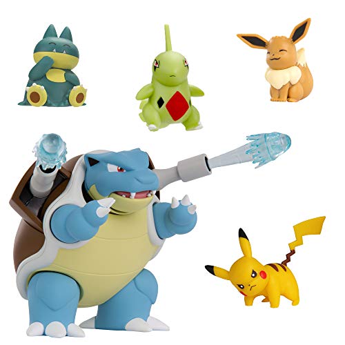 Pokemon Battle Figura Multi 5 Pack - Blastoise, Munchlax, Larvitar, Eevee & Pikachu - Nueva Ola 2020 - Detalles Auténticos