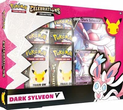 Pokémon, Caja de Celebraciones V: Charizard V de Lance y Dark Sylveon V (25 Aniversario), Juego de Cartas para 2 Jugadores a Partir de 6 años, más de 10 Minutos de Tiempo de Juego