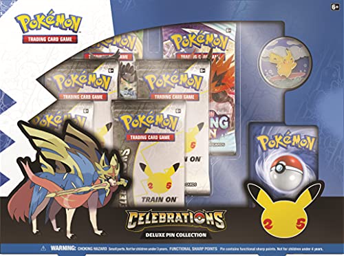 Pokémon, Caja de Pines Deluxe de Celebraciones (25 Aniversario), Juego de Cartas para 2 Jugadores a Partir de 6 años, más de 10 Minutos de Tiempo de Juego