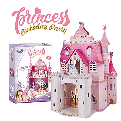 Puzzle 3D Princess Birthday Party - Casa De Muñecas para Niñas Infantil, Puzzles 3D Casas De Muñecas para Niñas, 95 Piezas, 524 Pegatinas de Cristal, 5 Años O Más