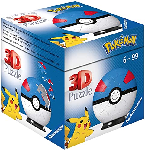 RAVENSBURGER PUZZLE Ravensburger 11265-Puzzle 3D Pokéballs (54 Piezas, para Fans de Pokémon a Partir de 6 años), Color Blanco (11265)